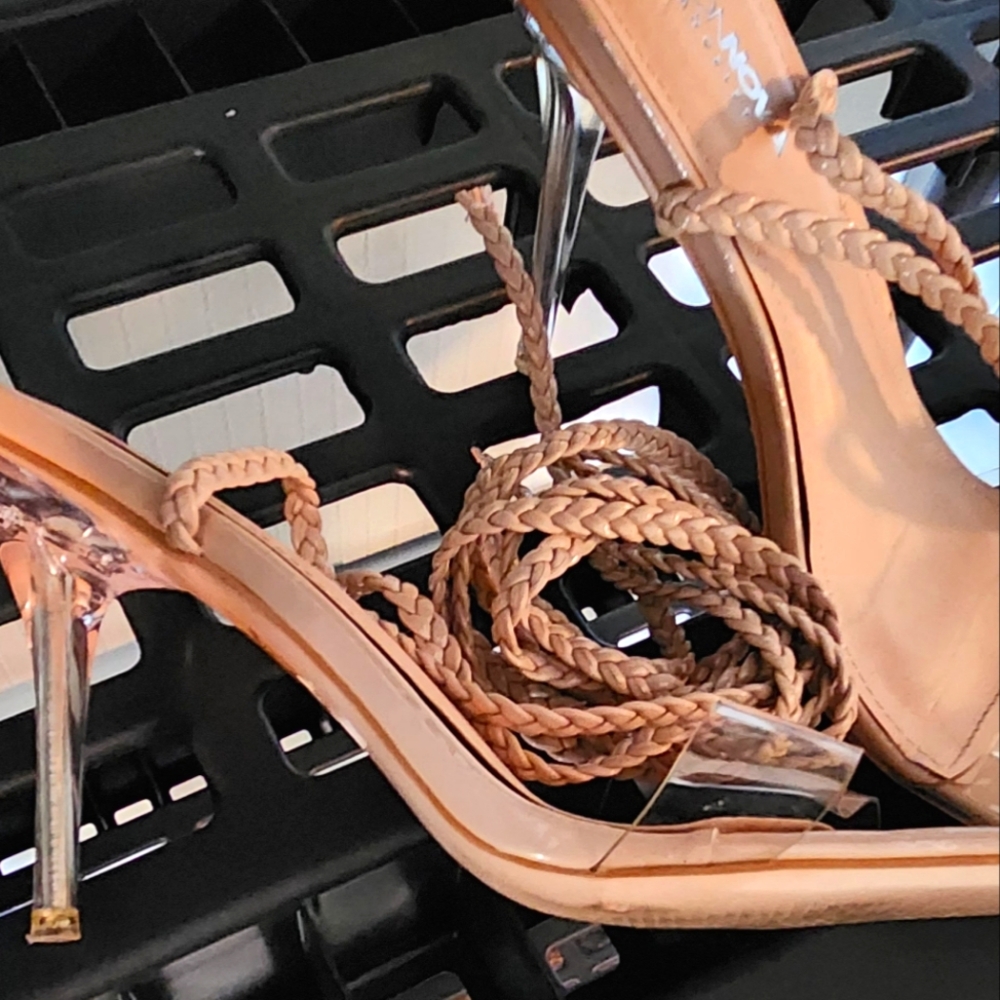 Size 11 Fashion nova Nude Sheer Strap up Heels